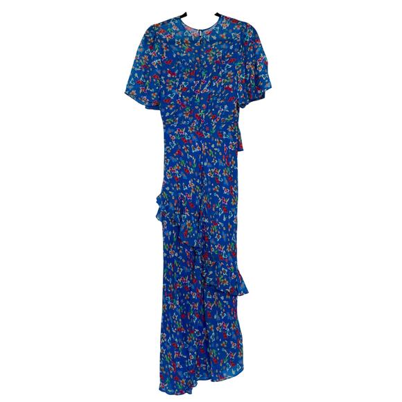 SALONI Blue Vida Ruffled Silk Dress Sz 2 - Picture 5 of 6